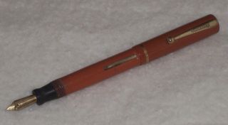 Sheaffer Flat Top Fountain Pen,  C.  1925,  Red/orange W/gold Filled Trim