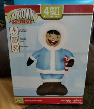 Rare 2007 Gemmy Airblown Inflatable Christmas Eskimo Holding Candy Cane