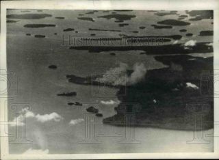 1943 Press Photo Of An Aerial View Of Georgia Island Being Bombed By The Us.