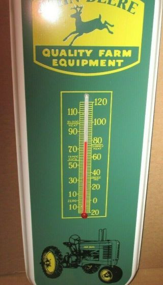 John Deere Quality Farm Equipment Thermometer Sign - Shows Four Leg Deer &tractor