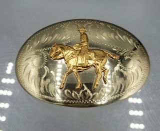 Irvine & Jachen German Silver Belt Buckle Cowboy Riding Horse Vintage Western