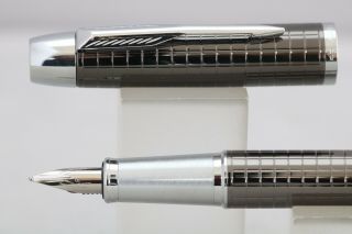 Vintage Parker Im Premium Gun Metal Grey Chiselled Medium Fountain Pen,  Cased