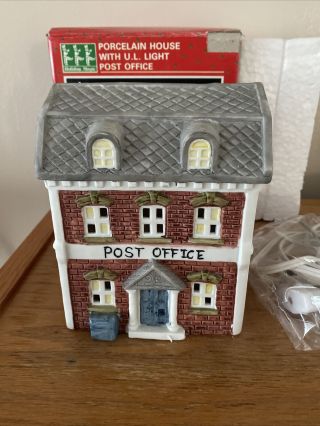 Holiday Magic Christmas Village Porcelain House,  Lighted Post Office Ceramic.