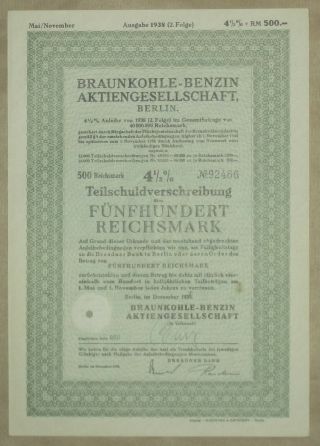 German Wwii War Industry Bond 1938 - Gas,  Petrol - Benzin,  Kraftstoff