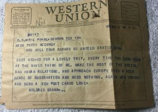 1954 Western Union Telegram Before United States Lines Sailing August