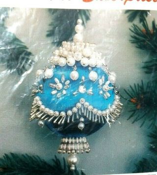 Vintage Merri Mac Blue Sapphire & Pearls Bead Sequin Christmas Ornament Kit