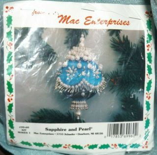 Vintage Merri Mac BLUE SAPPHIRE & PEARLS Bead Sequin Christmas Ornament Kit 2