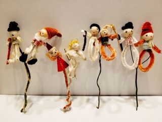 Vintage Japan Christmas Spun Cotton Chenille Craft Picks Tie - Ons Angels Santas