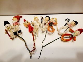 VINTAGE JAPAN CHRISTMAS spun cotton chenille craft picks tie - ons ANGELS Santas 2