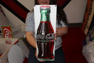 Coca Cola Soda Pop Bottle Gas Station 21 " Porcelain Metal Sign