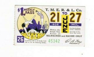 Milwaukee Railway Transit Ticket Pass June 21 - 27 1936 Weekly Permit 26