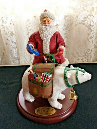 Vintage 1996 Christmas Traditions Large Santa And Polar Bear On Wooden Base
