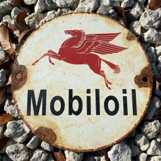Vintage Mobiloil Porcelain Metal Sign Mobil Pegasus Lube Service Station Garage