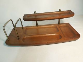 Vintage Walnut Wood Desk Organizer 2 Levels 12 " X 5 1/2 " Made In Taiwan