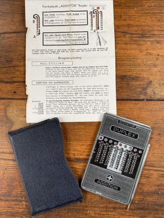 Vintage Duplex Addiator Calculator With Case,  Stylus & Instruction Leaflet