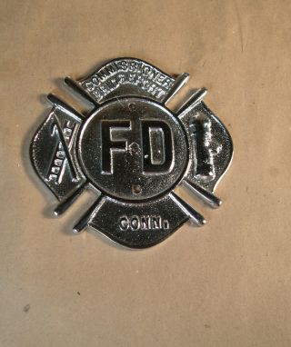 Vintage Commissioner Bridgeport Ct Fire Department Coat Of Arms Metal Plaque