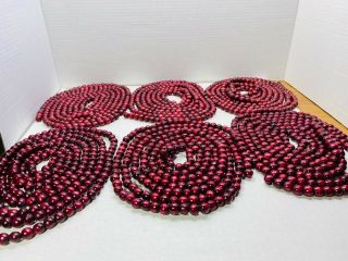 6 Strands Wooden Cranberry Red Beads Christmas Tree Garland 10 Mm 5 Ft Long Each