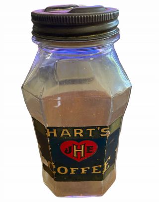 Vintage Hart’s Coffee Jar 1 Pound,  Cincinnati Ohio,  Octagon,  Very Rare