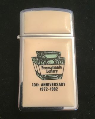 Vintage Zippo Cigarette Lighter Ultalite Slim 1982 10th Pennsylvania Lottery
