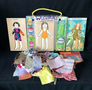 Vintage 2000 Woodkins Dress Up Kids By Pamela Drake 3 Wooden Pals/fabric/case