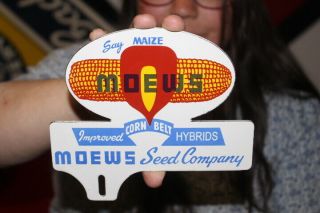 Moews Corn Belt Hybrids Seed Corn Farm Gas Oil Porcelain Metal Sign