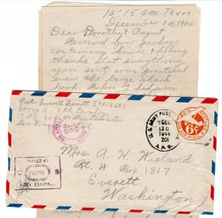 Wwii 1944 1st Cavalry Division Cover,  Letter Apo 201 Philippines Censored
