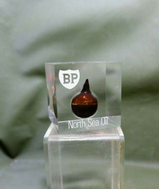 Vintage Advertising Bp North Sea Oil Lucite Paperweight