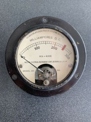 Vintage Weston Electrical Model 301 0 - 300 Milliamps Dc Panel Meter