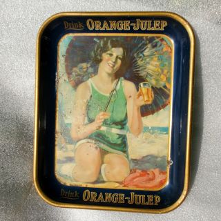 Vintage Drink Orange - Julep Tray Sign.  Painted Metal Tray 13.  25 " X 10.  5 "