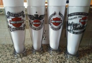 Harley - Davidson 9 " Plastic Pint Beer Glasses/cups (set Of 4)