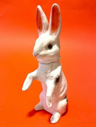 Vintage German White Rabbit Candy Container Easter Composition Glass Eyes 2
