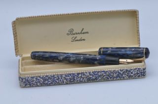 Lovely Rare Vintage Burnham Fountain Pen - Blue & Grey Marbled - Cond
