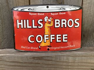 Hills Bros Coffee Die Cut Porcelain Enamel Service Station Gas Oil Sign Garage 3