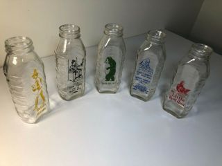 5 Vintage Samuel Callet Co.  Glass Baby Bottles Nursery Rhymes/children’s Stories