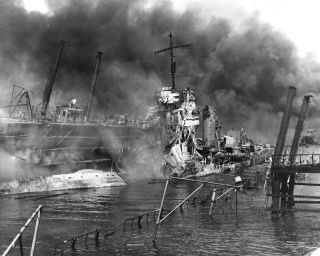 December 7,  1941 - U.  S.  Navy Destroyer Uss Shaw Set Afire By Japanese Dive Bomber