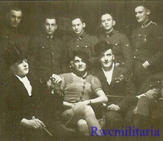 Rare Group German Elite Waffen Soldiers Posed W/ Theater Troupe Actors
