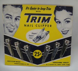 Vintage 1956 Trim Nail Clipper Dealer Display Tent Card,  6 Clippers
