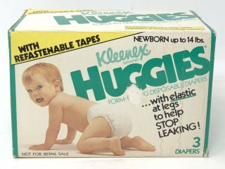 Vintage 1978 Kleenex Huggies Disposable Baby Diapers 3 Pack Sample Promo Prop