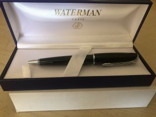 Waterman Charleston Black C/t Ballpoint Pen With Paper.