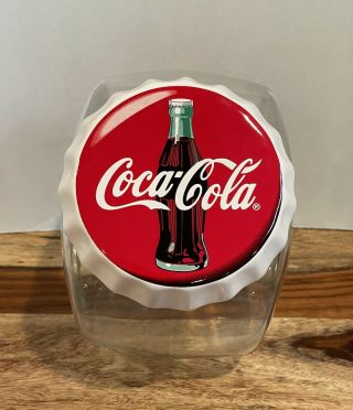 Vintage Coca Cola Canister Cookie Jar Clear Glass Rare Vhtf