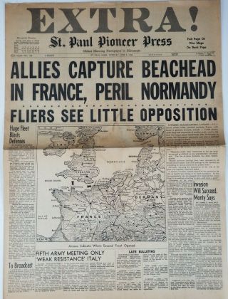 Vintage June 6th 1944 Newspaper St.  Paul Pioneer Press Normandy Invasion