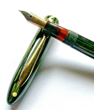 Vintage Sheaffer White Dot Green Striped Lifetime " 875 " Fountain Pen - Restored