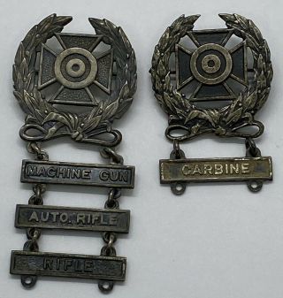 Vintage Wwii Military Collectible U.  S.  Army Sterling Gun Shooting Badges Awards