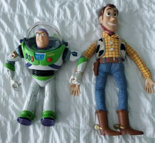 Vintage Disney Pixar Toy Story Pull String Woody Doll And Buzz Light - Year.