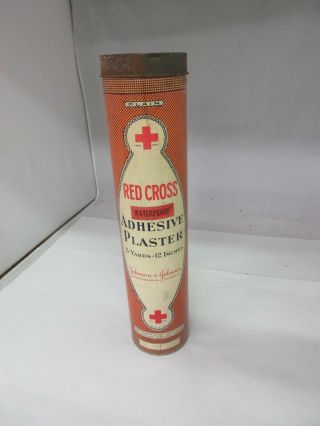 Vintage Advertising Red Cross Adhesive Plaster Cardboard Body Tin Rare M - 633