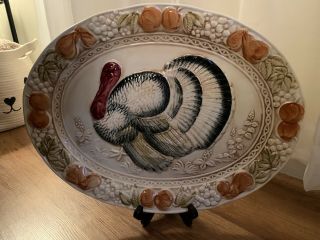 Vintage Thanksgiving Turkey Platter With Fruit Trim Hand Painted Made In Japan