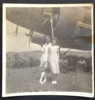 Pretty Girl Youth China Aircraft Chinese Airplane Airport Photo 1930/40s Orig.
