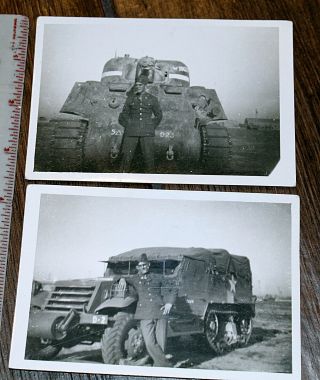 Rare Wwii Ww2 Orig Photo U.  S.  Army Sherman Tank & Halftrack 5th Armored Division
