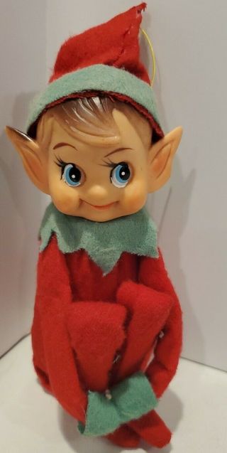 Vintage 12 " Knee Hugger Felt Christmas Elf Pixie Shelf Sitter Japan