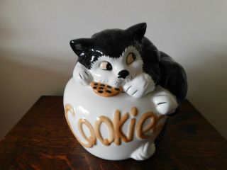 Ceramic Cat Cookie Jar Black White